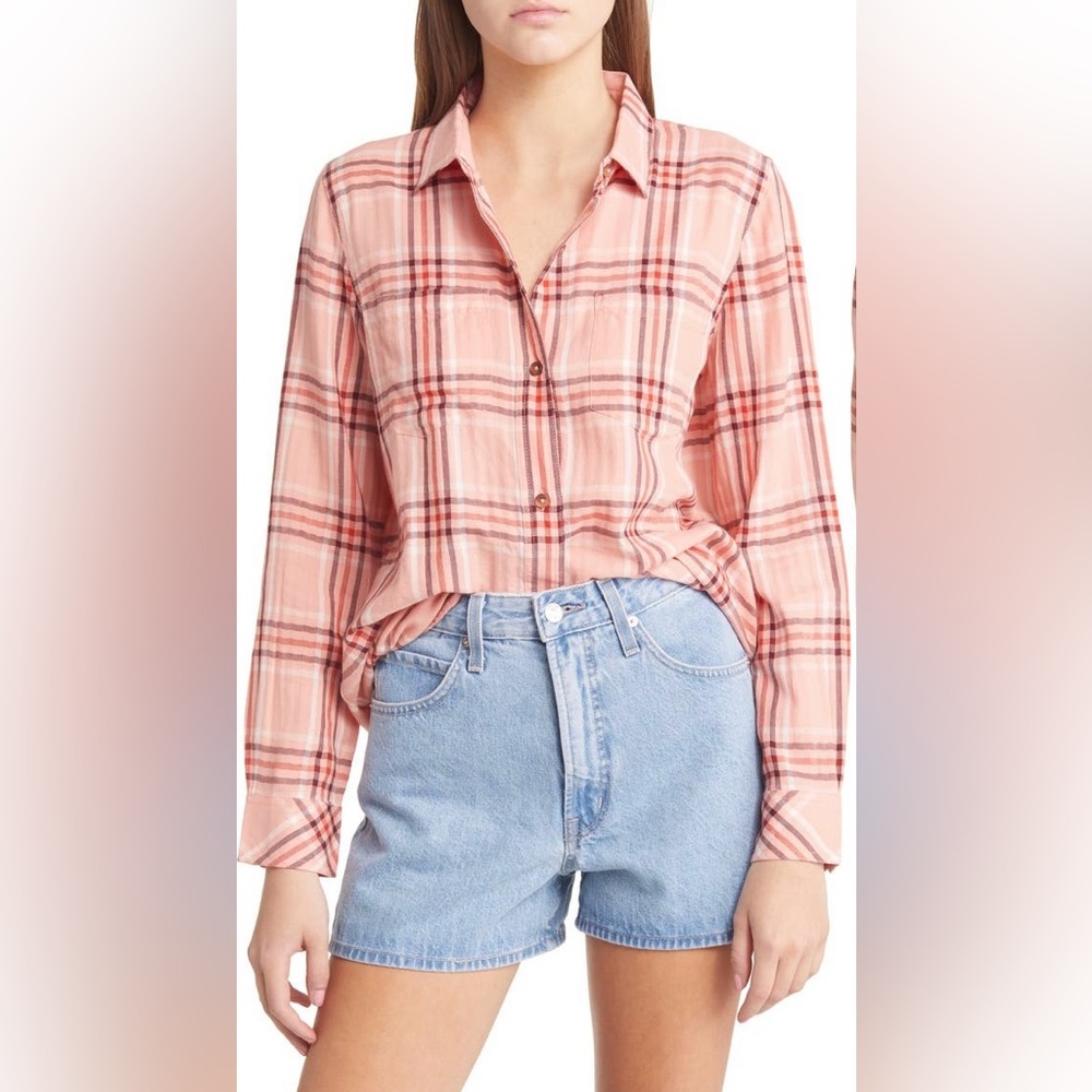 Madewell Classic Ex-Boyfriend Button-Up Shirt grid window forgotten petal size S